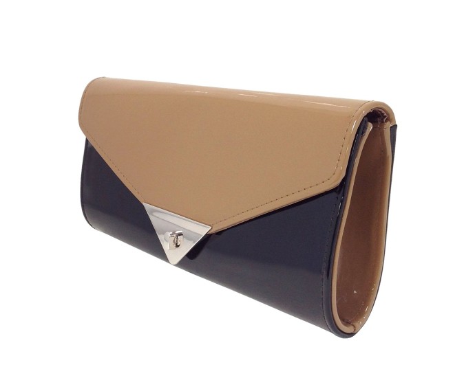 Black and Brown Faux Patent Leather Clutch