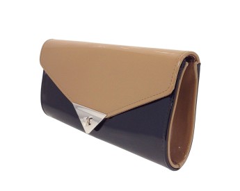 Black and Brown Faux Patent Leather Clutch