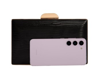 Black metal hardshell clutch