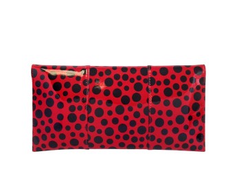 Red and black polka dots envelope clutch