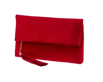 Faux Suede Tassel Foldover Clutch