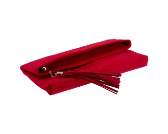 Faux Suede Tassel Foldover Clutch