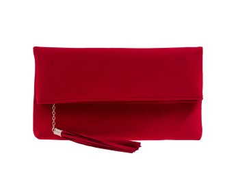 Faux Suede Tassel Foldover Clutch