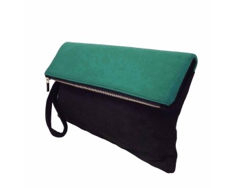 Soft Faux Suede Green and Black Wristlet