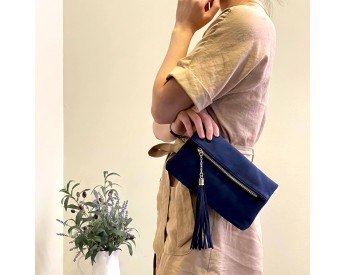 Suede tassel foldover mini bag