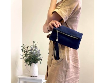 Suede tassel foldover mini bag