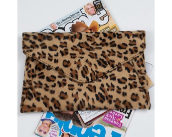 Leopard fur clutch