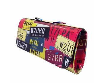 License Plate Faux Patent Leather Bow Clutch
