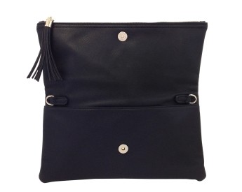 Faux leather zip-up tassel clutch