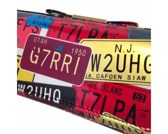 License Plate Faux Patent Leather Bow Clutch