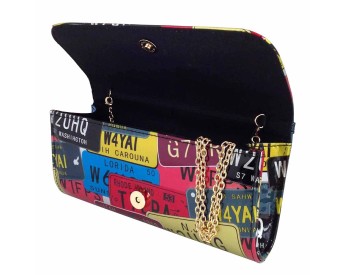 License Plate Faux Patent Leather Bow Clutch