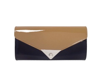 Black and Brown Faux Patent Leather Clutch