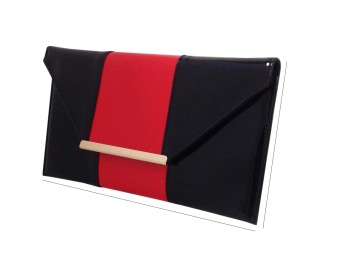 Red and black patent leather envelope clutch