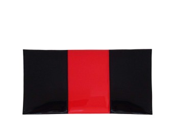 Red and black patent leather envelope clutch