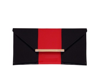 Red and black patent leather envelope clutch