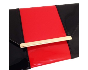 Red and black patent leather envelope clutch