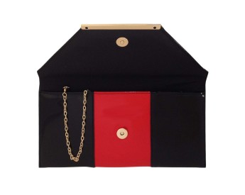 Red and black patent leather envelope clutch