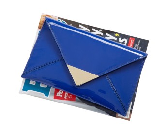 Blue Faux Patent Shiny Envelope Clutch