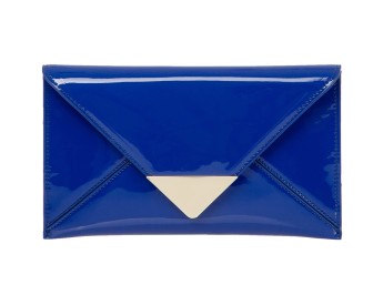 Blue Faux Patent Shiny Envelope Clutch