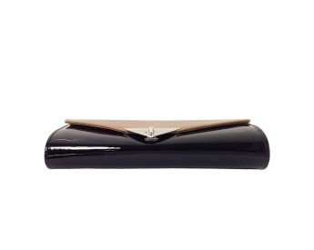 Black and Brown Faux Patent Leather Clutch