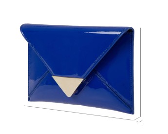 Blue Faux Patent Shiny Envelope Clutch