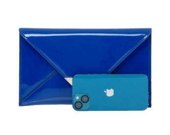 Blue Faux Patent Shiny Envelope Clutch