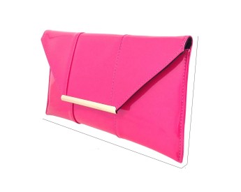 Faux Patent Leather Envelope Candy Pink Clutch