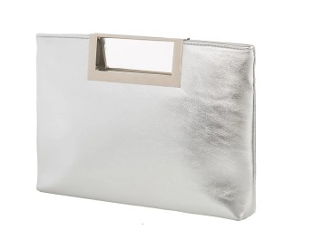 Silver Embossed Metal Top Handle Clutch