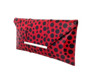 Red and black polka dots envelope clutch