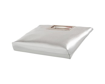 Silver Embossed Metal Top Handle Clutch