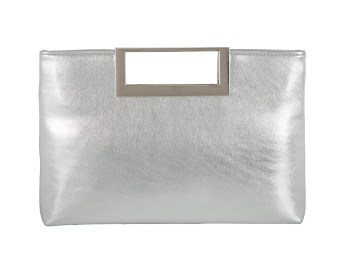 Silver Embossed Metal Top Handle Clutch