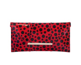 Red and black polka dots envelope clutch