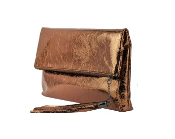 Crackle Metallic Tassel Foldover Clutch