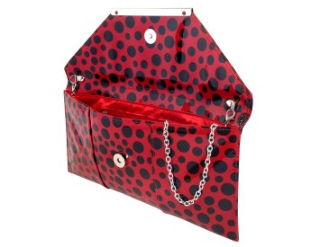 Red and black polka dots envelope clutch