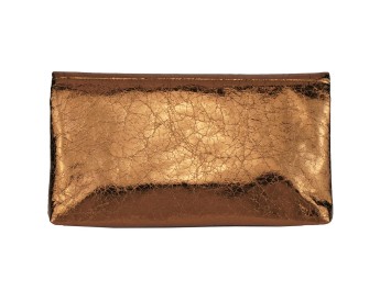 Crackle Metallic Tassel Foldover Clutch